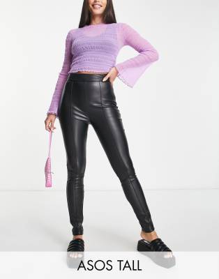 ASOS DESIGN Tall - Hose aus Kunstleder in Schwarz mit Biesen