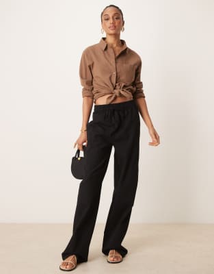 ASOS DESIGN Tall - Hose im Leinen-Look in Schwarz mit elastischem Bund