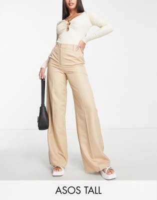 ASOS DESIGN Tall - Hose in Ingwer-Beige mit weitem Schnitt-Neutral