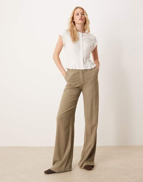 ASOS DESIGN Tall – Hose in Khaki mit Leinenanteil und lockerem, geradem Schnitt - view 1