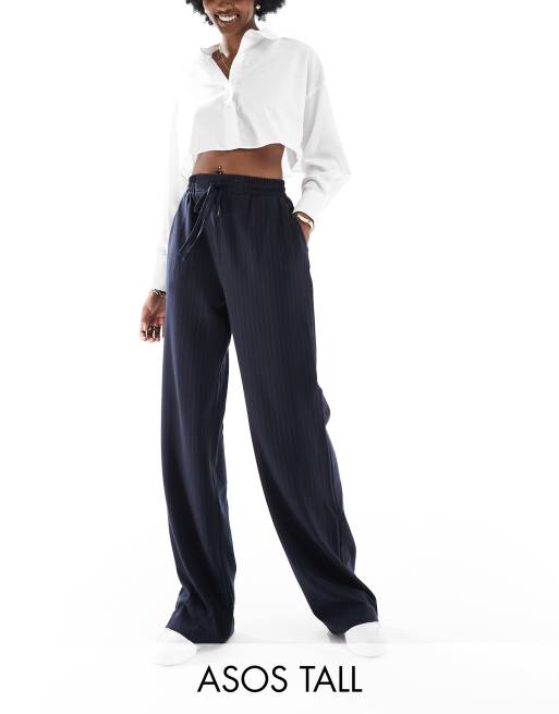 ASOS DESIGN Tall – Hose zum Hineinschlüpfen in Marineblau mit Streifen