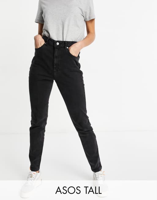 ASOS DESIGN Tall Hourglass – Farleigh – Czarne dopasowane mom jeans z efektem sprania