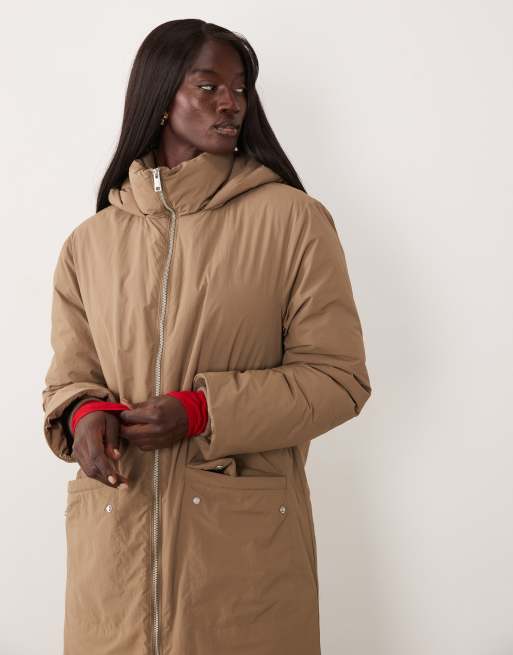 ASOS DESIGN Tall hættet lang jakke med fyld i mushroom, 4 af 4