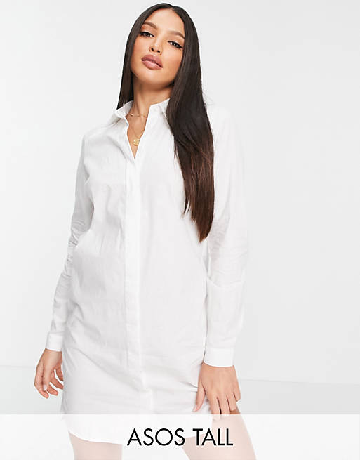 ASOS DESIGN Tall - Hvid mini skjortekjole i bomuld