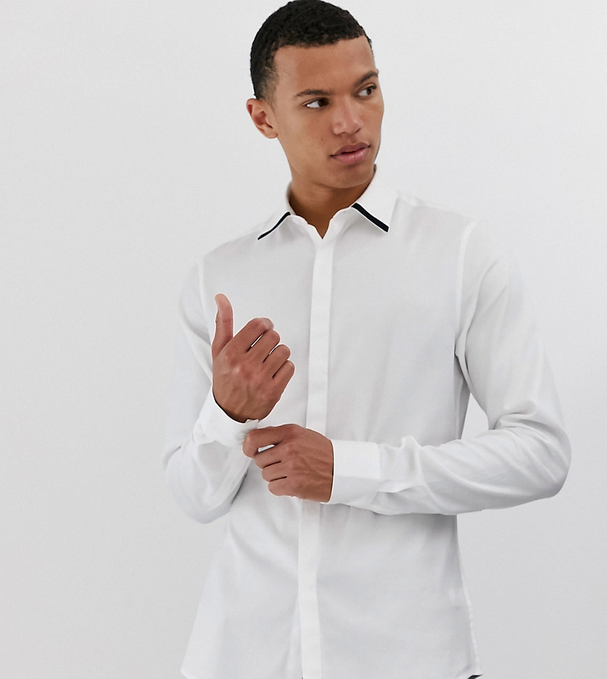 ASOS DESIGN Tall – Hvid skjorte i smal pasform i tekstureret twill med kontrastkant