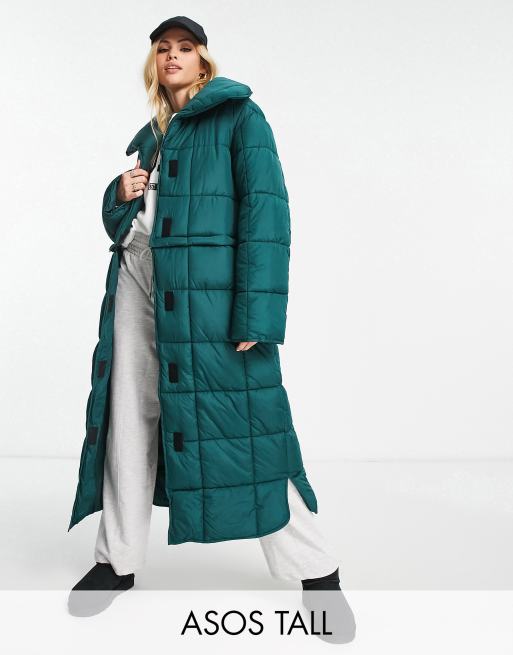 ASOS DESIGN Tall hybrid 2 in 1 zip off puffer coat in green