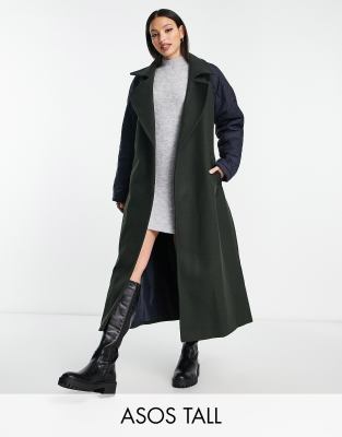 ASOS DESIGN Tall - Hybrid-Steppmantel in Khaki-Grün