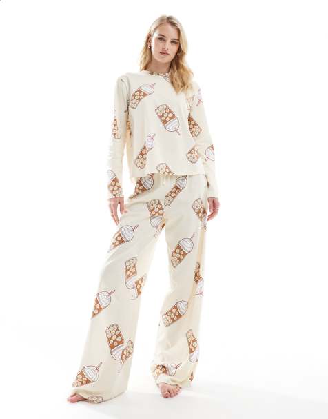 ASOS DESIGN Tall - Iced Coffee - Pigiama beige con pantaloni e top a maniche lunghe - view 1