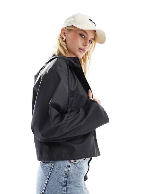 ASOS DESIGN Tall - Impermeabile taglio corto nero con cappuccio