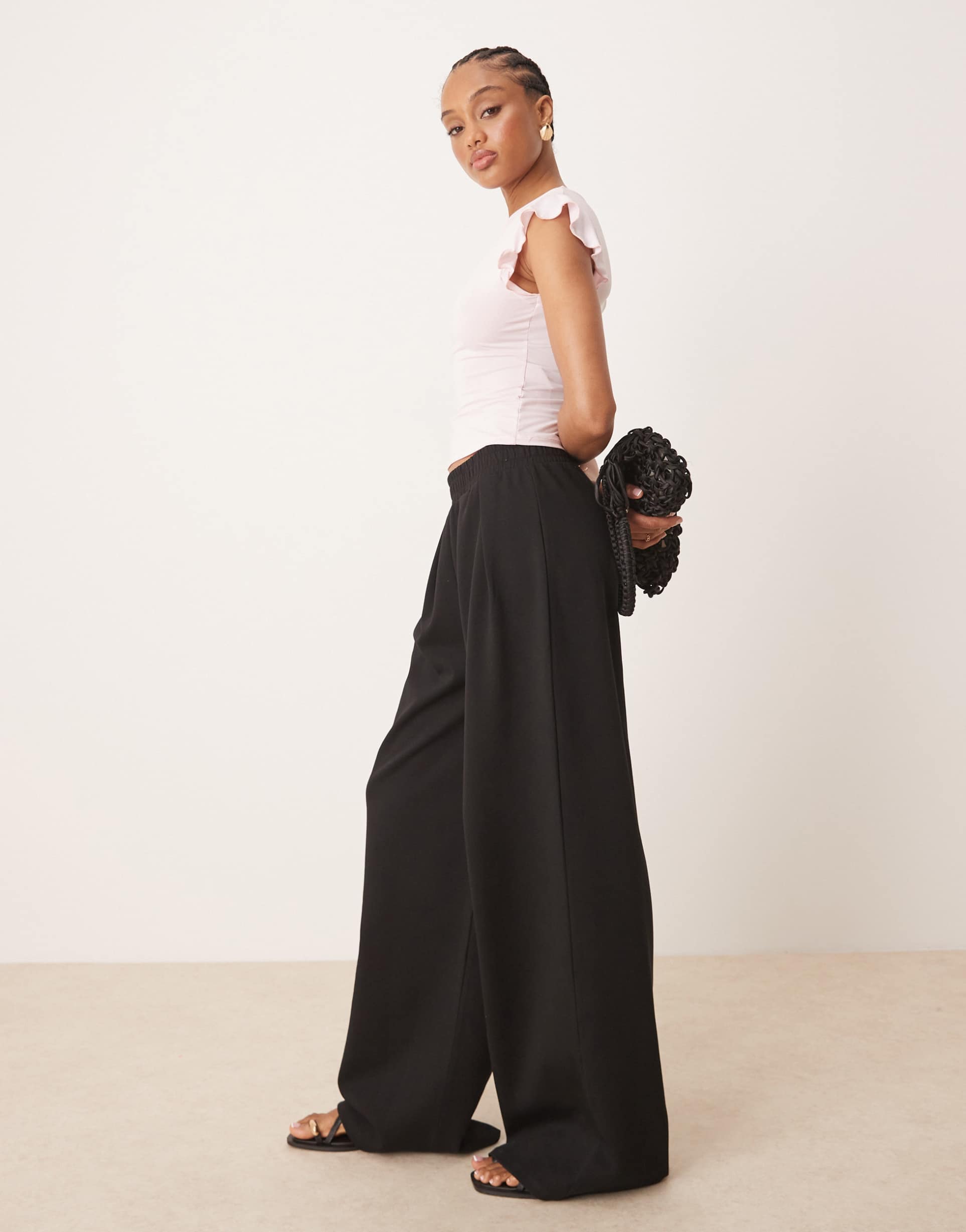 asos design tall interlock super wide leg pants in black
