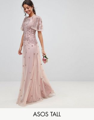 asos design embellished flutter sleeve maxi dress