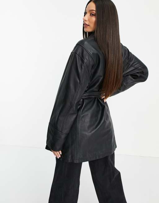 ASOS DESIGN Tall - Jaren 90 stijl mum jack van leer in zwart, 2 van 4