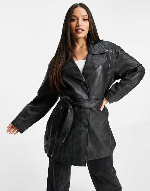 ASOS DESIGN Tall - Jaren 90 stijl mum jack van leer in zwart, 4 van 4