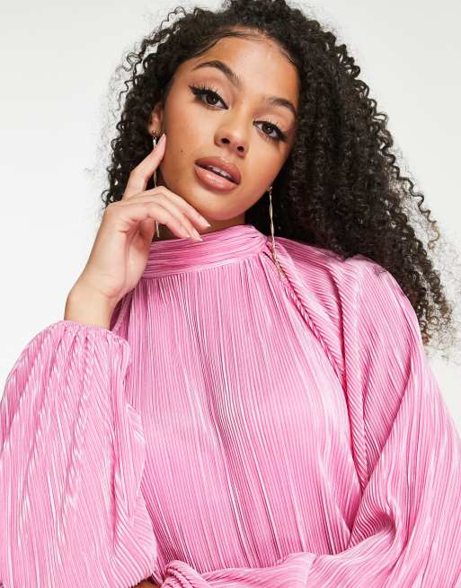 ASOS DESIGN Tall – Jasnoróżowa plisowana sukienka maxi z golfem , 4 z 4