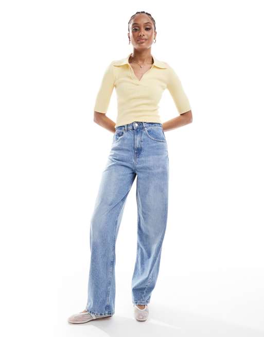 ASOS DESIGN Tall - Jean bouffant à taille haute - Bleu moyen clair