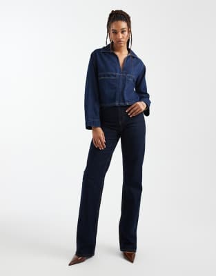 ASOS DESIGN Tall - Jean droit stretch confortable - Bleu brut-Bleu marine W24 L38