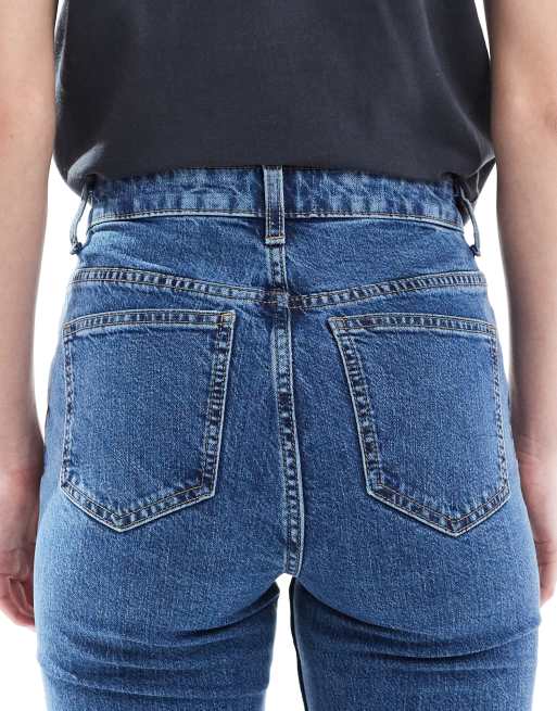 ASOS DESIGN Tall - Jean évasé à taille mi-haute - Bleu moyen foncé délavé authentique, 4 de 5