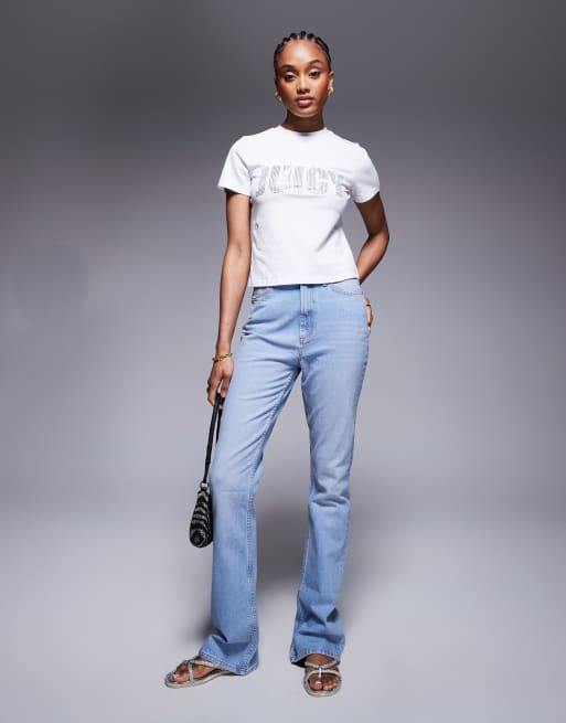 ASOS DESIGN Tall - Jean évasé à taille mi-haute - Délavage clair