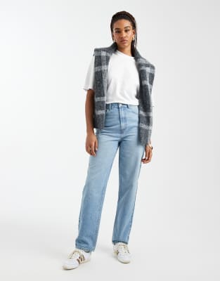 ASOS DESIGN Tall - Jean mom décontracté à taille haute - Bleu moyen W24 L36
