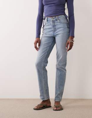 ASOS DESIGN Tall - Jean mom slim - Bleu moyen W34 L38