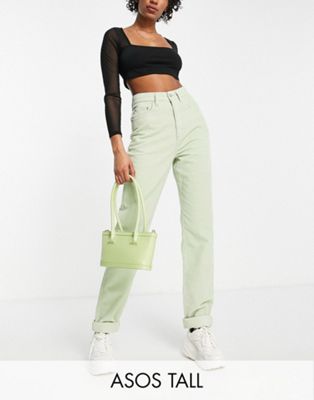 Jeans slim DESIGN Tall - Jean mom souple à taille haute en velours côtelé - Vert pomme
