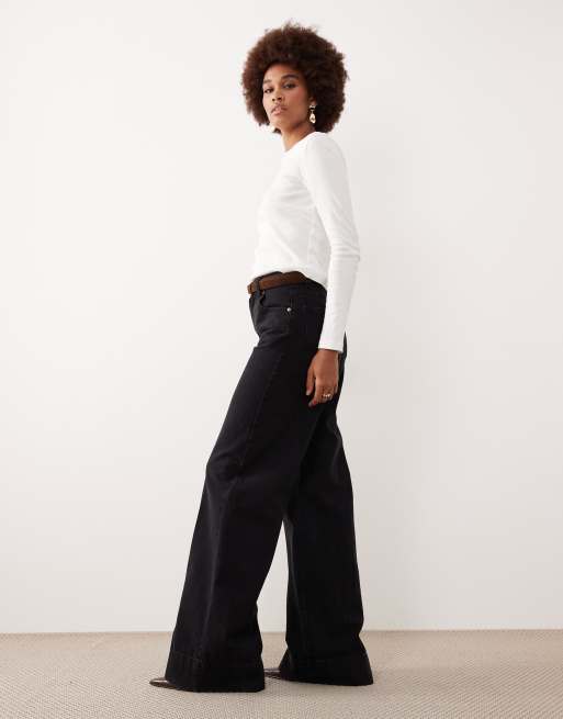 ASOS DESIGN Tall - Jeans a fondo ampio neri con pieghe sul davanti e cintura, 2 di 5