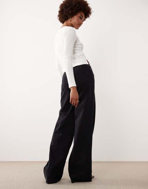 ASOS DESIGN Tall - Jeans a fondo ampio neri con pieghe sul davanti e cintura, 3 di 5