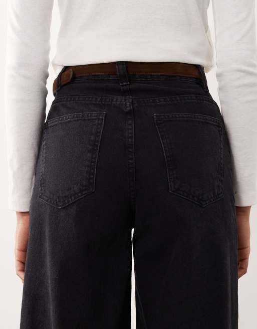ASOS DESIGN Tall - Jeans a fondo ampio neri con pieghe sul davanti e cintura, 4 di 5