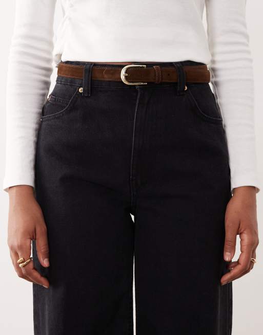 ASOS DESIGN Tall - Jeans a fondo ampio neri con pieghe sul davanti e cintura, 5 di 5