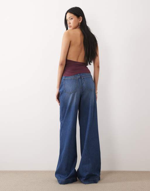 ASOS DESIGN Tall - Jeans a palazzo a fondo ampio blu medio scuro, 2 di 5
