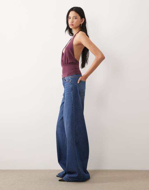 ASOS DESIGN Tall - Jeans a palazzo a fondo ampio blu medio scuro, 3 di 5