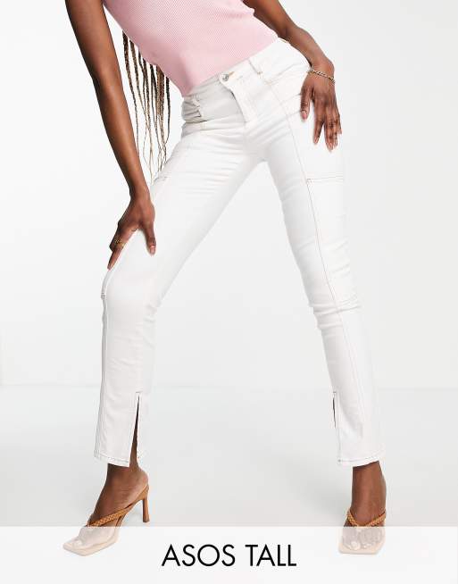 ASOS DESIGN Tall - Jeans a vita alta seducenti a sigaretta con spacchi sul davanti, colore bianco