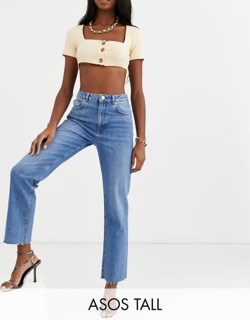 ASOS DESIGN Tall - Jeans a zampa a vita alta semplici da indossare lavaggio medio vintage