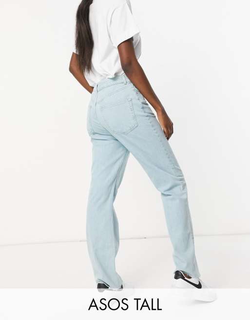 ASOS DESIGN Tall - Jeans a zampa corti a vita alta elasticizzati facili da indossare lavaggio chiaro