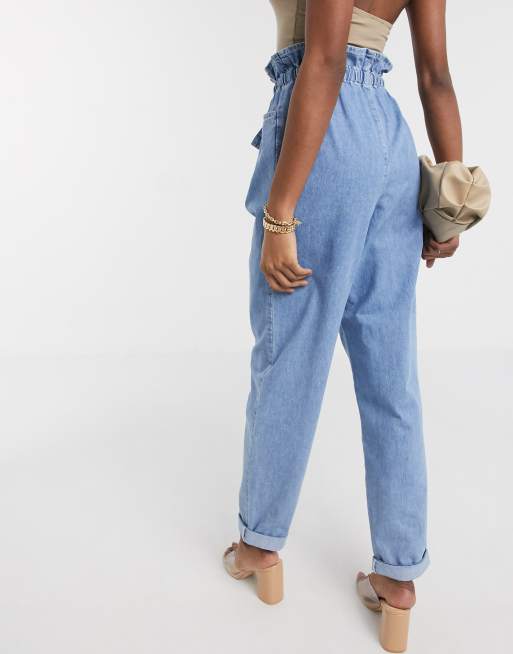 ASOS DESIGN Tall Jeans affusolati con vita arricciata lavaggio chiaro vintage
