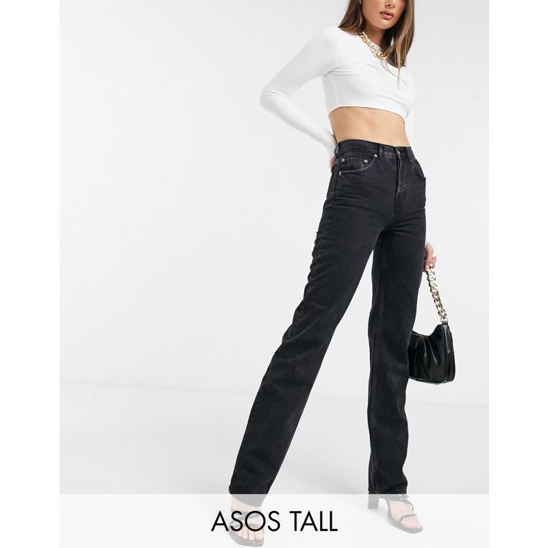 DESIGN Tall – Jeans aus hochwertiger Bio-Baumwolle in verwaschenem Schwarz mit geradem Bein und mittelhohem Bund
