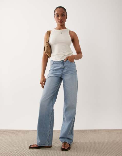 ASOS DESIGN Tall jeans dritti a gamba ampia in lavaggio chiaro blu - view 1