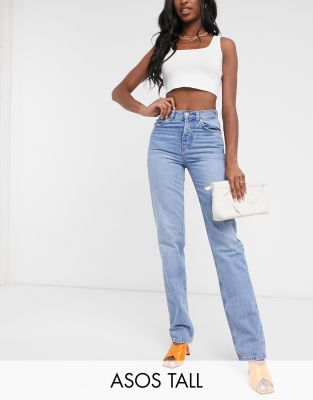 ASOS DESIGN Tall - Jeans met rechte pijpen in jaren 90's stijl en met  normale taille in midwash | ASOS
