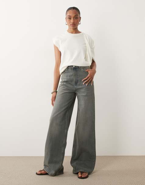 ASOS DESIGN Tall - Jeans met wijde pijpen, hoge taille en getinte grijze wassing - view 1
