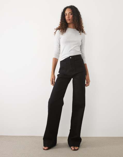 ASOS DESIGN Tall - Jeans met wijde pijpen, hoge taille en zakken aan de voorkant in zwart - view 1