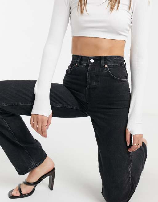 ASOS DESIGN Tall - Jeans premium dritti a vita medio alta nero slavato - BLACK, 2 di 4