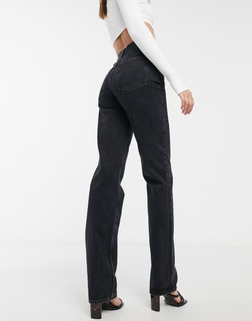 ASOS DESIGN Tall - Jeans premium dritti a vita medio alta nero slavato - BLACK, 4 di 4
