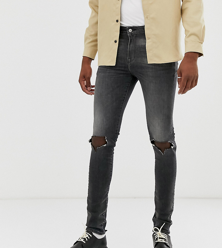 ASOS DESIGN Tall - Jeans super skinnu da 12,5 once lavaggio vintage nero con strappi alle ginocchia