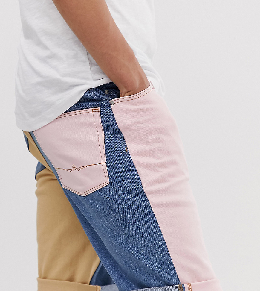 ASOS DESIGN Tall – Jeansshorts i slim fit med blockfärgade paneler-Rosa
