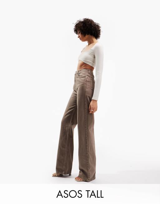 ASOS DESIGN Tall – Jeansy o fasonie dad z szerokimi nogawkami, w kolorze spranego brązu