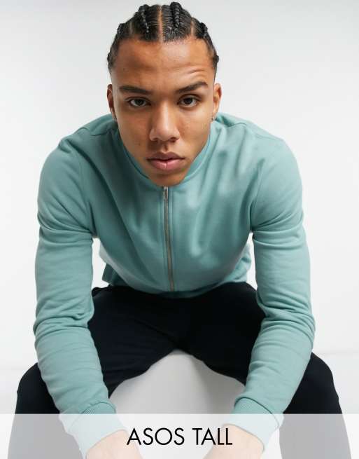 ASOS DESIGN Tall jersey bomber jacket in pastel blue ASOS