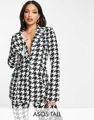 ASOS DESIGN Tall jersey houndstooth print split sleeve suit blazer in multi