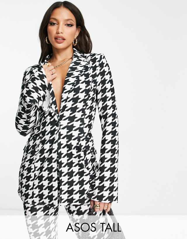 ASOS DESIGN Tall jersey houndstooth print split sleeve suit blazer in multi