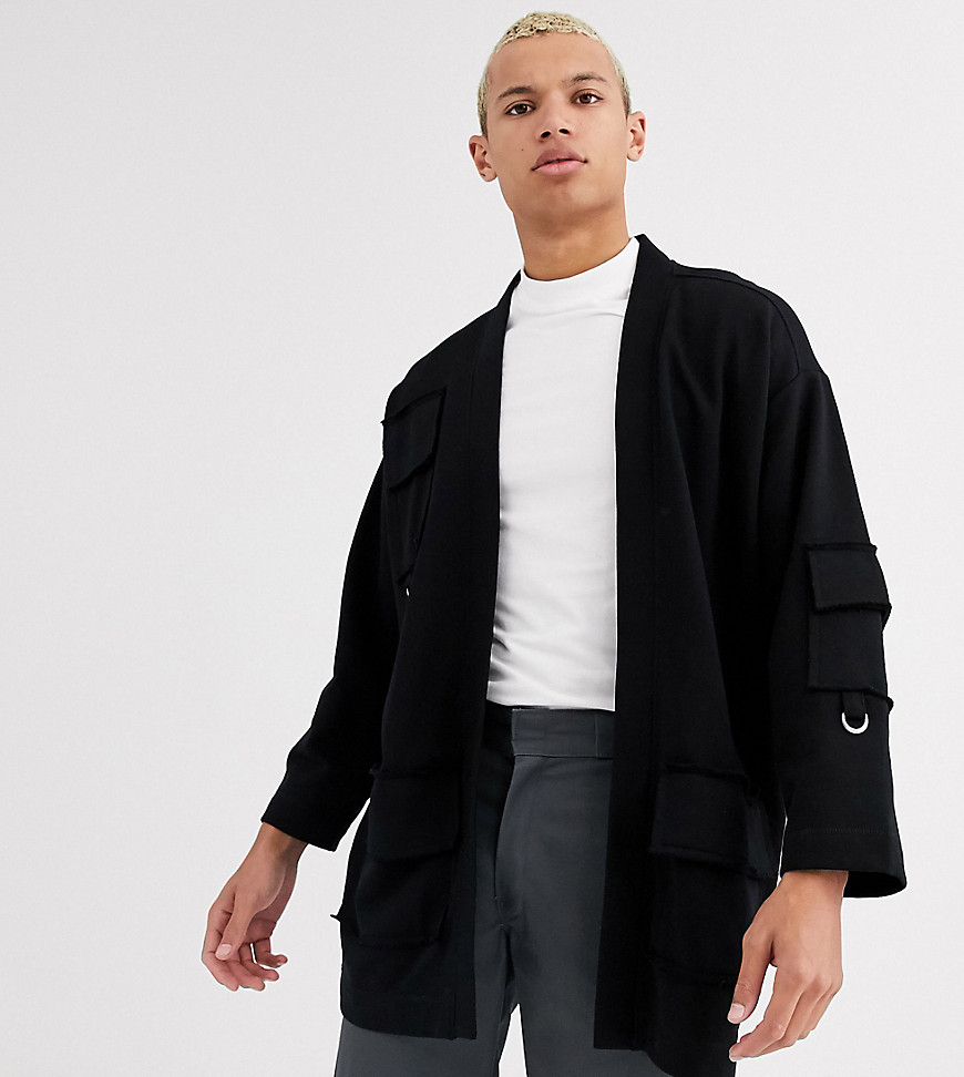 ASOS DESIGN Tall jersey kimono with utility details-Black