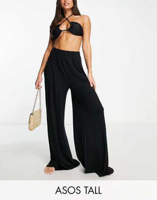 ASOS DESIGN Tall jersey palazzo beach pants in black